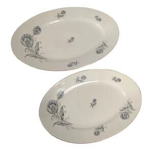 Vtg Set 2 Thomas Germany Gray Tulip 12" 15" Oval Serving Platters 7510 Rosenthal